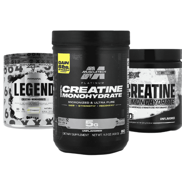 Imagen categorías destacadas mostrando la categoria creatinas monohidratadas con varios potes de creatinas monohidratadas como ejemplo