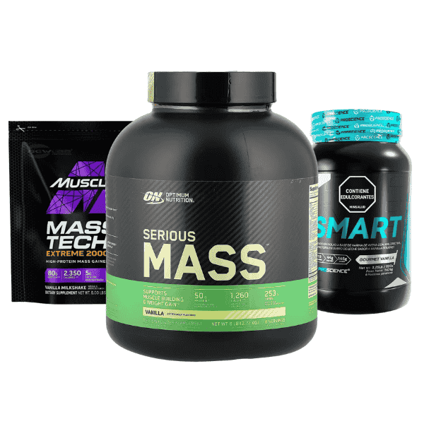 Imagen categorías destacadas mostrando la categoria proteínas hipercaloricas con varios potes de proteínas hipercaloricas como ejemplo