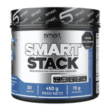Pote de Smart Stack de Smart Nutrition sabor mora azul, fórmula completa de aminoácidos esenciales (EAA).