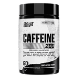Frasco de Caffeine 200 de Nutrex, con 60 cápsulas de 200mg de cafeína.
