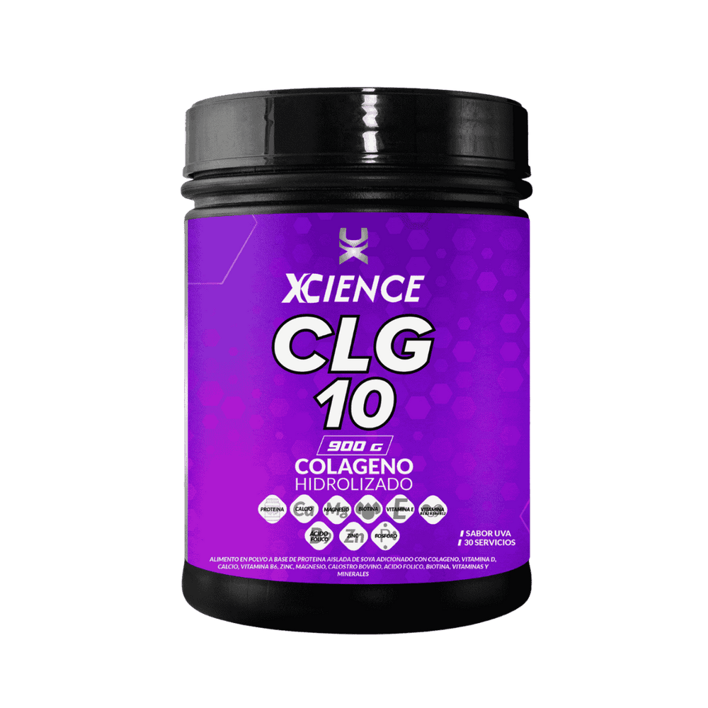 Pote de Colágeno Hidrolizado en polvo CLG 10, 30 servicios de 10 gramos sabor uva.
