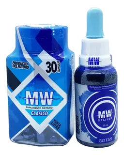Combo MW para bajar de peso, incluye las cápsulas quemadoras y el líquido drenador.
