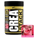 Pote de Creastack de Nutramerican, fórmula de creatina avanzada post-entrenamiento sabor pink lemonade.