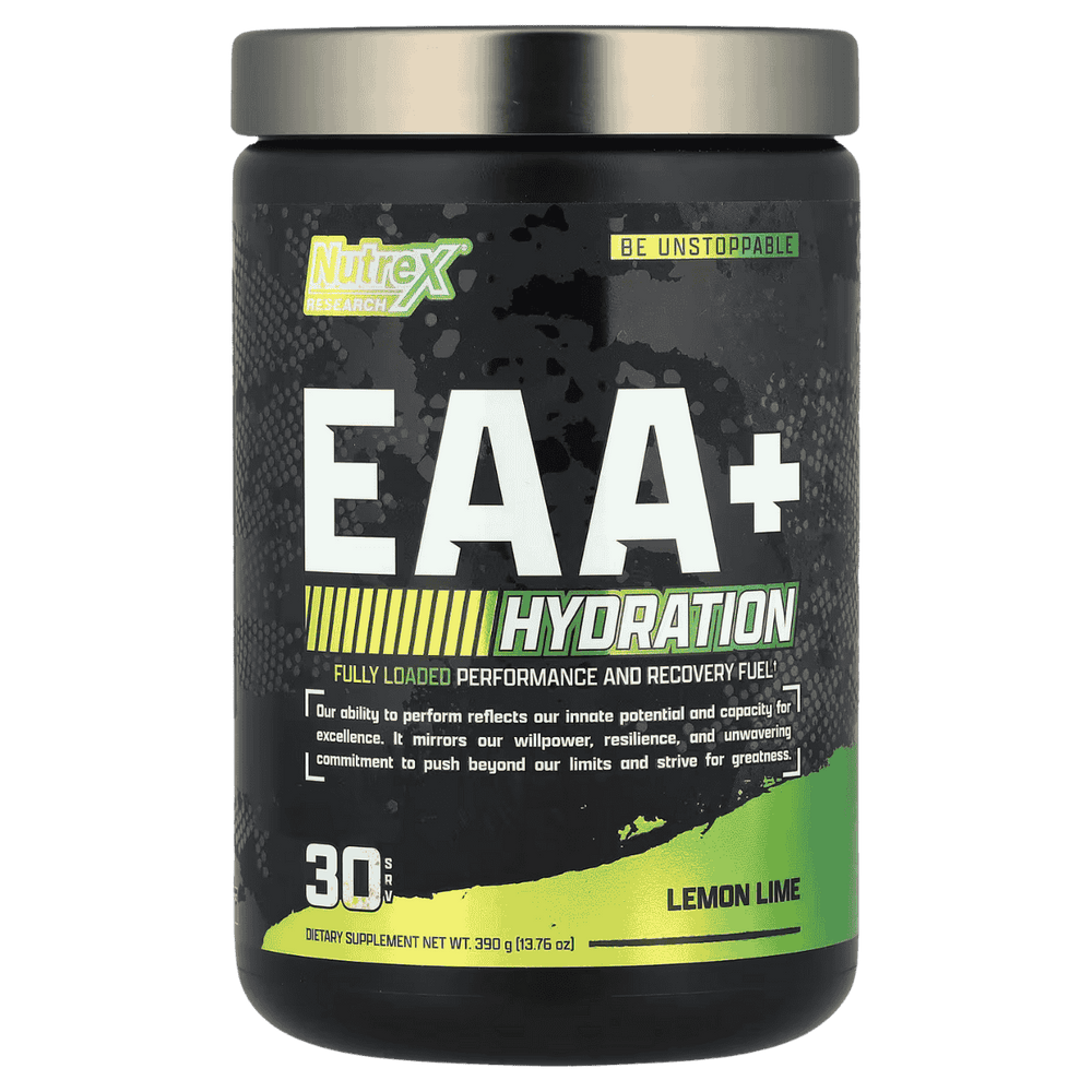 Pote de EAA+ Hydration de Nutrex, 30 servicios de aminoácidos con electrolitos.