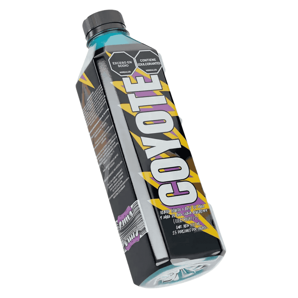 Botella (vial) del energy shot líquido Coyote de Fitmafia sabor blueberry.