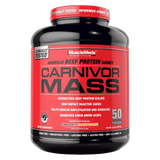 Pote de 6 libras de Carnivor Mass de MuscleMeds sabor chocolate peanut butter, el ganador de peso a base de proteína de carne.