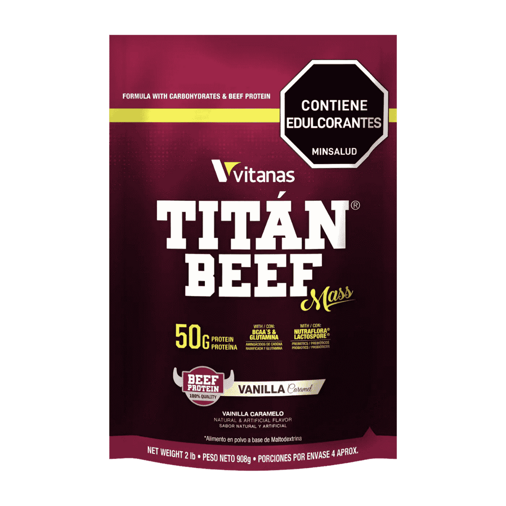 Bolsa de 2 libras de Titan Beef Mass de Vitanas, ganador de peso de proteína de carne.