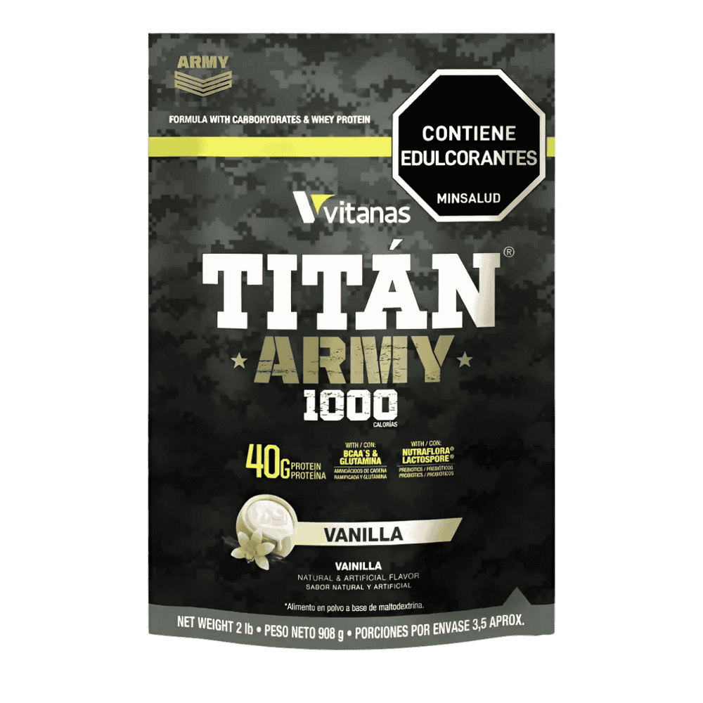 Bolsa de 2 libras de Titan Army de Vitanas, ganador de masa muscular limpio.