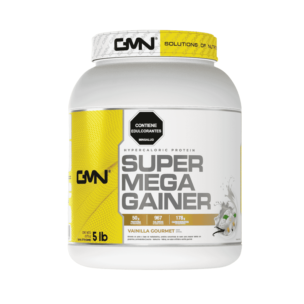 Tarro de 5 libras de Super Mega Gainer de GMN, ganador de peso nacional.