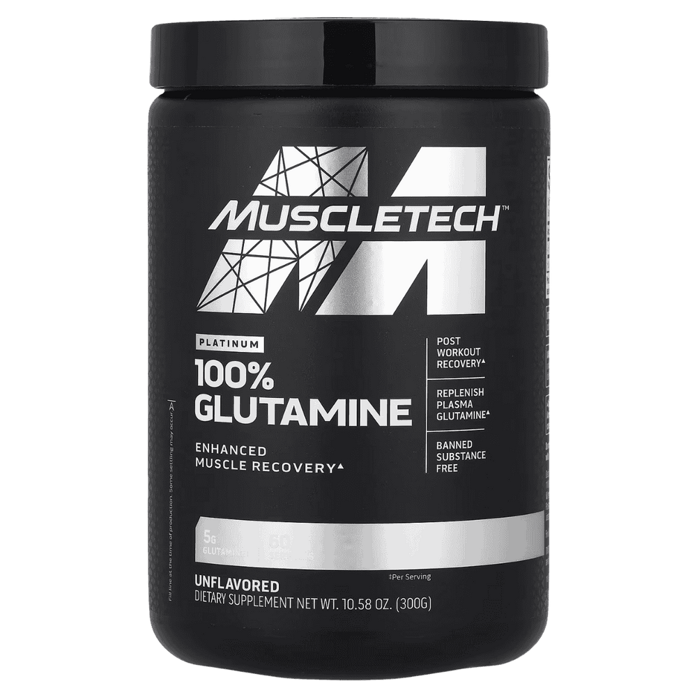 Pote de 300 gramos de Platinum 100% Glutamine de Muscletech.