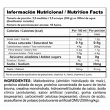 Información nutricional de Megaplex Creatine Power 10 lbs, destacando las calorías y proteína por servicio.