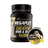 Pote de 2 libras de Megaplex Creatine Power de Nutramerican, sabor Cookies & Cream.