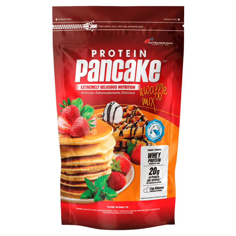 Bolsa de 750 gramos de la mezcla Protein Pancake & waffle de Nutramerican.