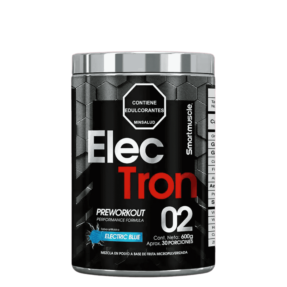 Pote de Electron 2.0 de Smart Muscle sabor electric blue, pre-entreno de 30 servicios.