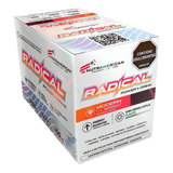 Caja con 18 sobres del pre-entreno Radical de Nutramerican.