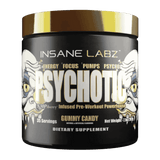 Pote del pre-entreno de alta potencia Psychotic Gold de Insane Labz, con 35 servicios.