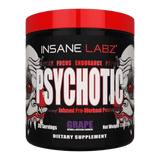 Pote del pre-entreno original Psychotic de Insane Labz sabor uva, el suplemento de energía extrema.