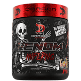 Pote del pre-entreno termogénico Venom Inferno de Dragon Pharma sabor brazo de 50 limón.