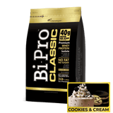 Bolsa de 3 libras de Bipro Classic de Nutramerican sabor cookies and cream, proteína aislada pura.