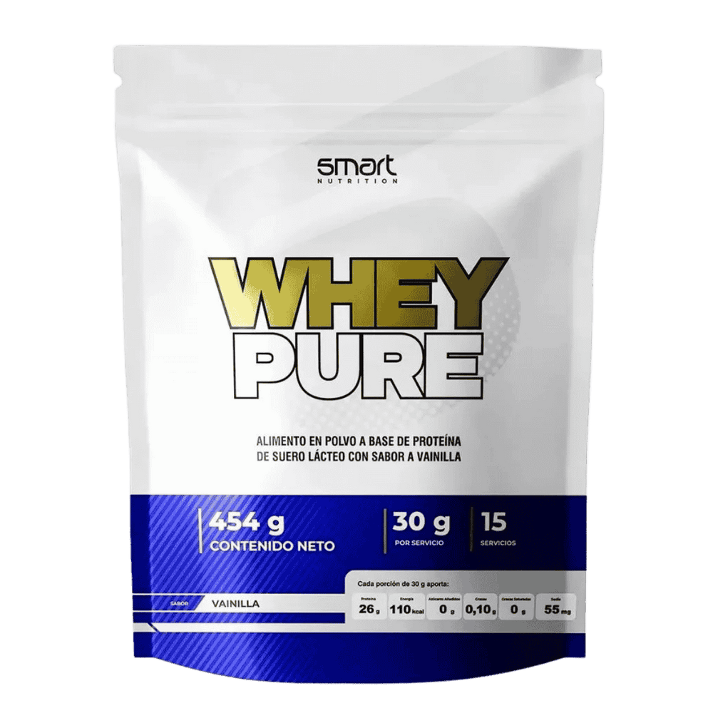 Bolsa de 1 libra de Whey Pure de Smart Nutrition, proteína aislada sabor vainilla.