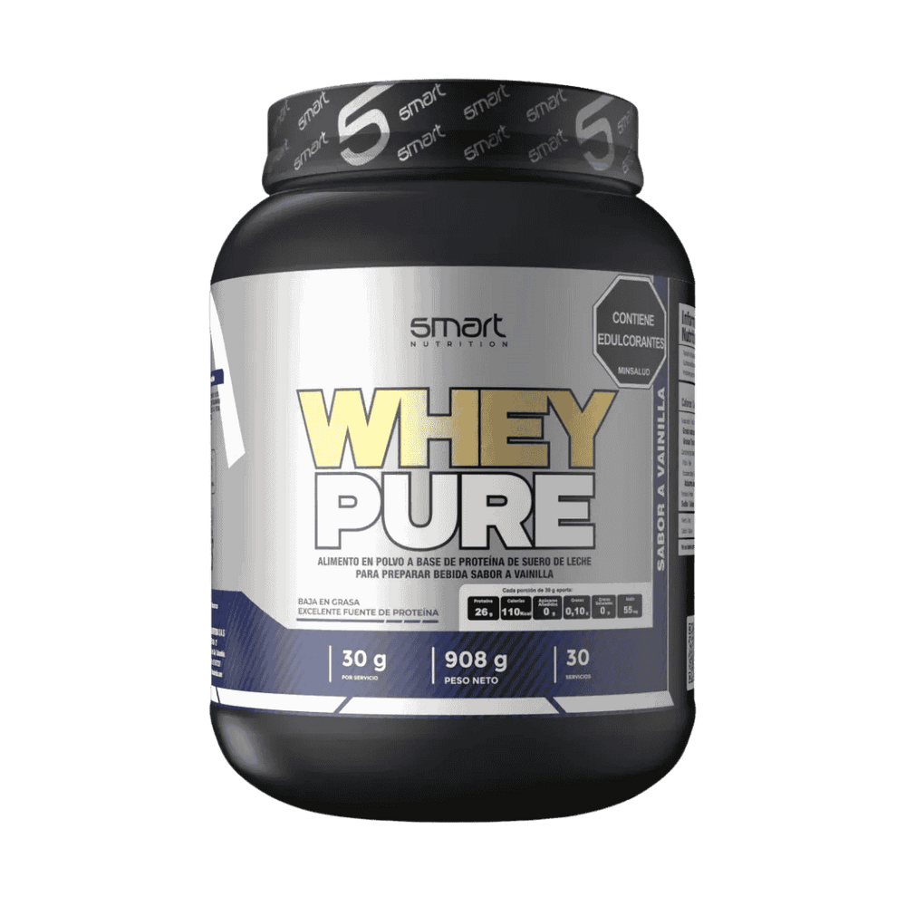 Pote de 2 libras de Whey Pure de Smart Nutrition, proteína aislada sabor vainilla.