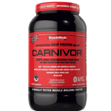 Pote de 2 libras de Carnivor de MuscleMeds sabor vainilla caramel, proteína aislada de carne de res.
