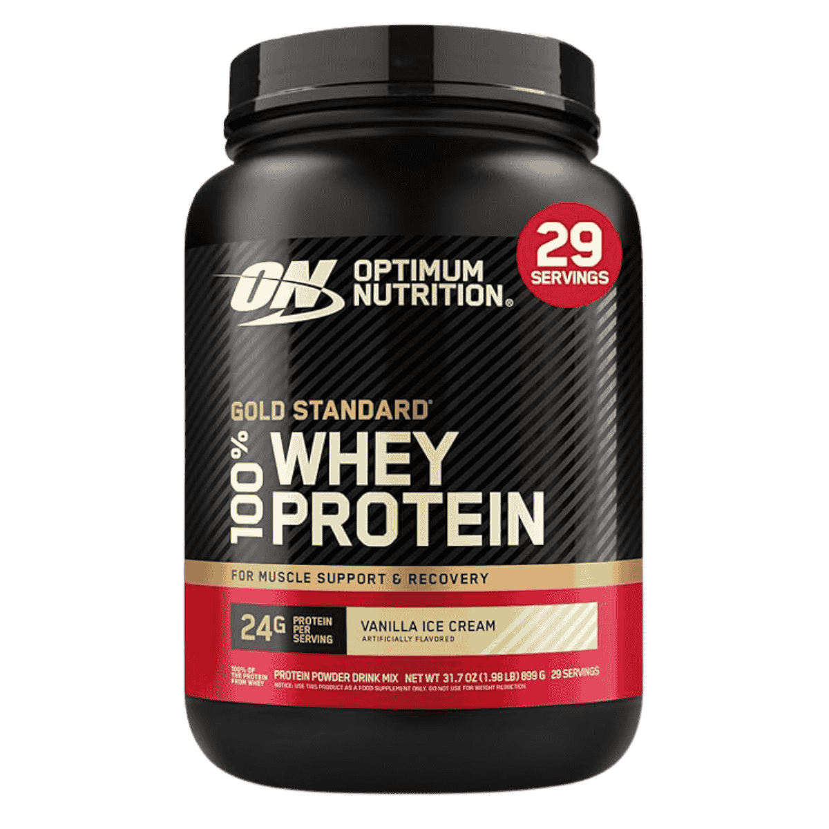 Pote de 2 libras de Gold Standard 100% Whey de Optimum Nutrition sabor vainilla ice cream