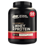 Pote de 5 libras de Gold Standard 100% Whey de Optimum Nutrition, formato grande sabor cookies and cream.