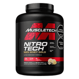 Pote de 5 libras de Nitro-Tech 100% Whey Gold de Muscletech sabor french vainilla cream.
