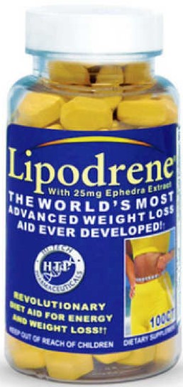 Frasco de 100 tabletas de Lipodrene Amarillo de Hi-Tech Pharmaceuticals.