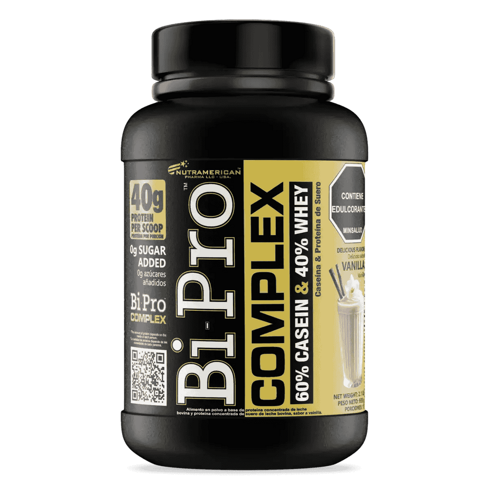 Pote de 2 libras de Bipro Complex de Nutramerican, batido nutricional.