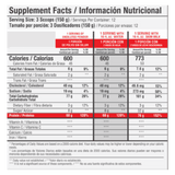Tabla nutricional de Barbarus 4 lbs, mostrando su fórmula de proteína, creatina y HMB.