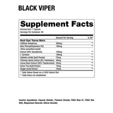 Tabla de ingredientes de Black Viper, mostrando su potente matriz termogénica y estimulante.