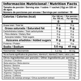 Información nutricional sachet o sobre individual del potente pre-entreno Radical.