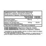 Tabla de ingredientes de Collagen Complex, mostrando colágeno hidrolizado, biotina y vitamina C.