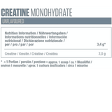 Tabla nutricional de la creatina de Dymatize, mostrando 5g de creatina monohidratada por servicio.