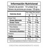 Información nutricional de la Creatina IMN de 133 servicios.