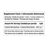 Información nutricional de la Creatina Vitanas, mostrando creatina monohidratada pura por servicio.