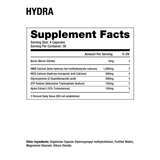 Tabla de ingredientes de Hydra, mostrando su potente matriz pro-hormonal.