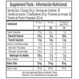 Tabla nutricional de Iso Whey, mostrando su perfil cero carbohidratos y alto en proteína.