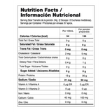 Tabla nutricional de Isolate Gourmet, mostrando su perfil bajo en carbohidratos y alto en proteína.