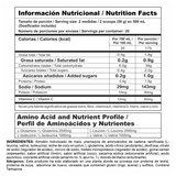 Tabla nutricional de Mega Carbs mostrando su alto aporte de carbohidratos por servicio para energía.