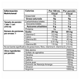 Tabla nutricional de la bebida pre-entrenamiento Myth de Nutramerican.