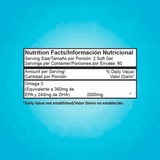 Tabla nutricional de Omega 3 Proscience, mostrando el contenido de EPA y DHA.