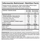 Tabla nutricional de la mezcla para Protein Pancakes de Nutramerican.