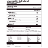 Tabla nutricional de Proton + Gainer, mostrando su alto aporte de proteína por porción calórica.