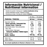 Tabla nutricional de Whey Pure de 2 libras, mostrando su perfil cero carbohidratos.