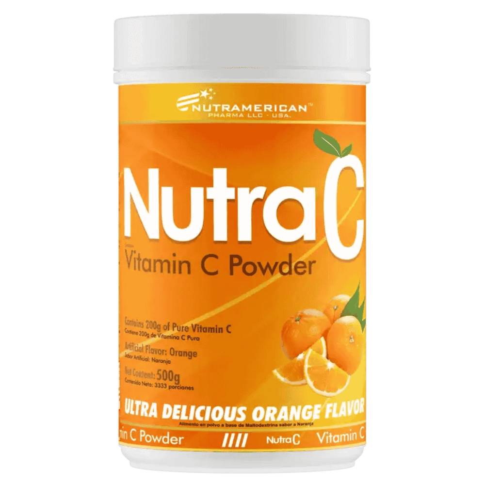 Pote de 500 gramos de Nutra-C de Nutramerican, Vitamina C en polvo.