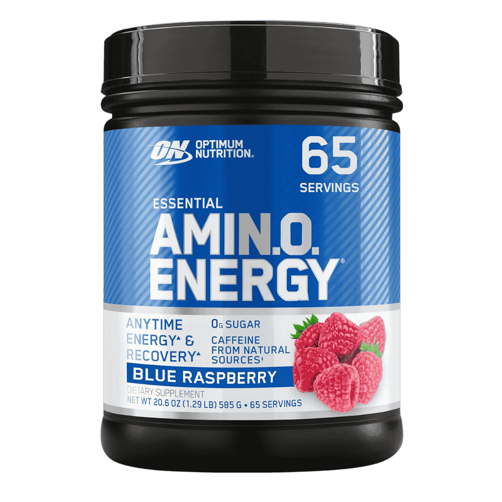 Pote de 65 servicios de Essential AmiN.O. Energy de Optimum Nutrition sabor blue raspberry