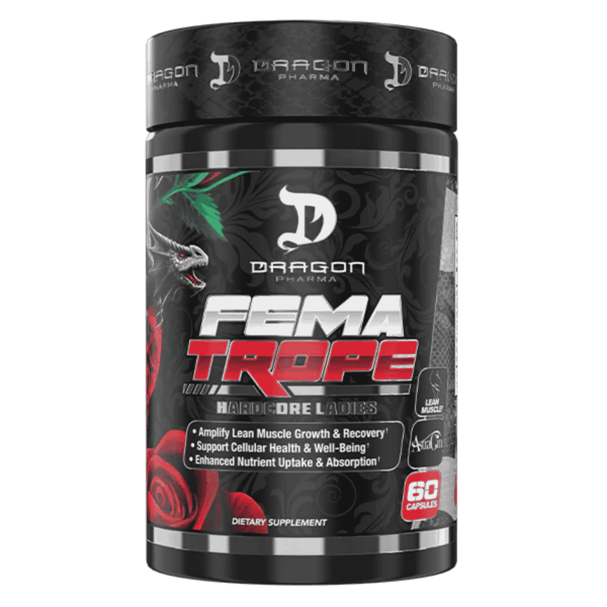 Frasco de 60 cápsulas de Fematrope de Dragon Pharma, anabólico natural para mujeres.